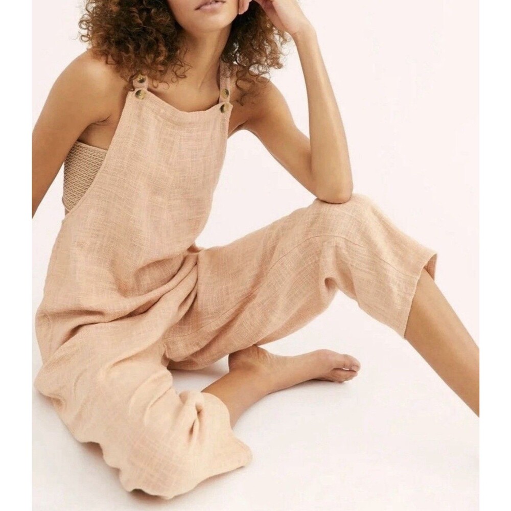 Free People Women's Sezanne Jumpsuit One Piece Overalls Pink Small Pockets Boho
